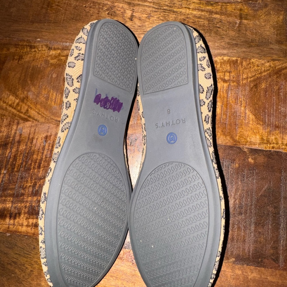 Rothy's Leopard Print Slip-On Flats with Royal Blue Trim - Picture 6 of 6